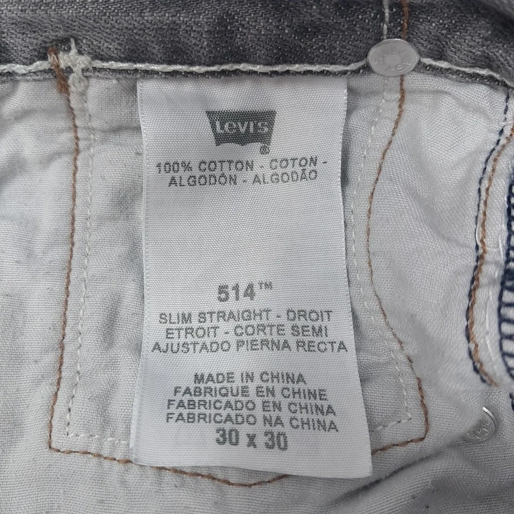 Levis 514 Slim Straight Jeans Mens Size 30x30 Grey Wash Denim Stretch